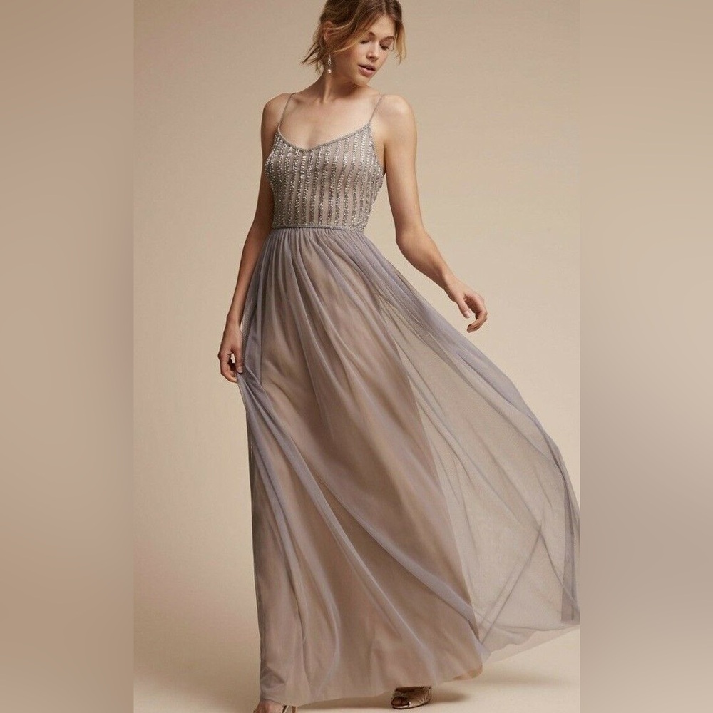 Adrianna Papell Gray and Cream Maxi Dress